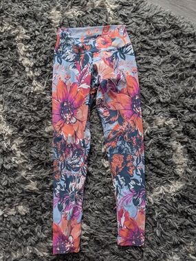 Liquido Girls Floral Leggings - Orange Pink Blue